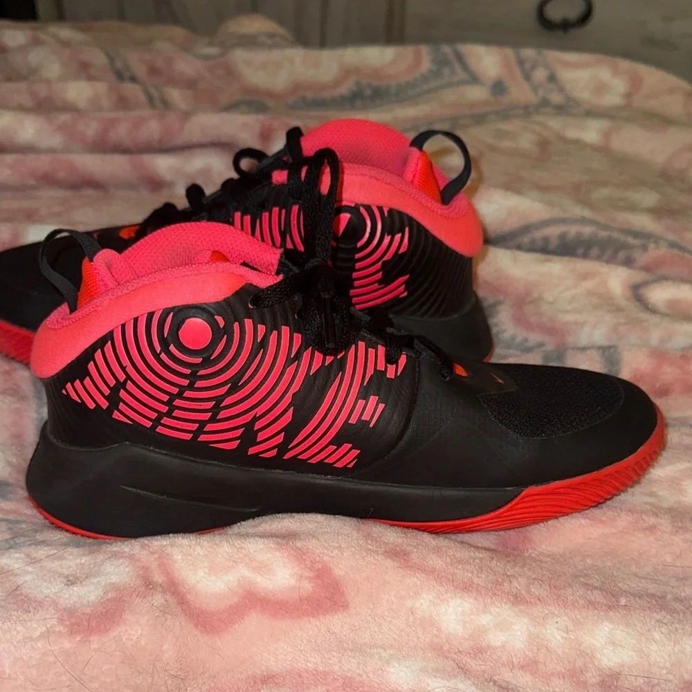 Nike Kids' Black and Neon Pink Basketball Sneakers